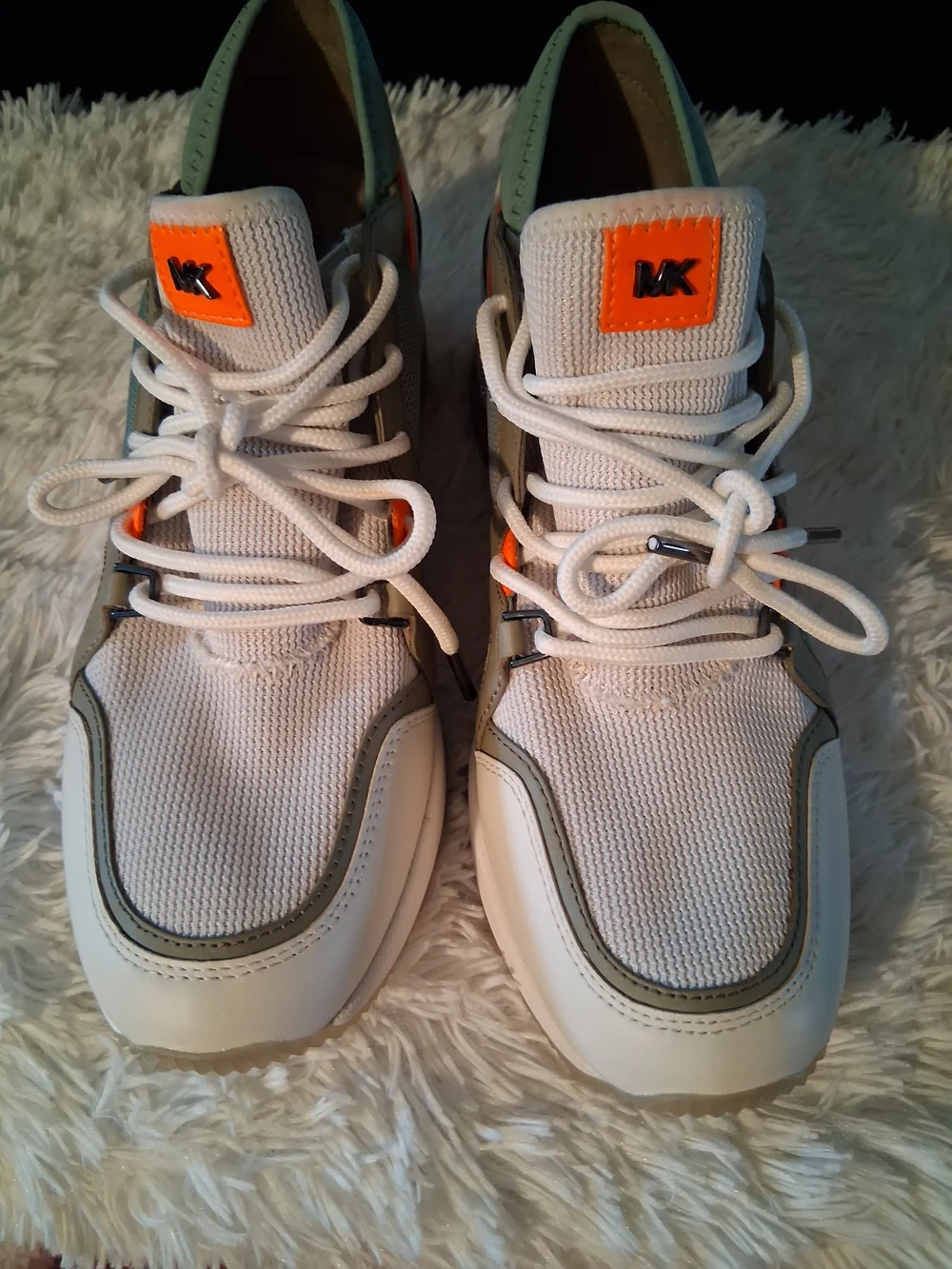 Michael Kors Women White Mesh Sneakers with Orange Logo Accents NWOT